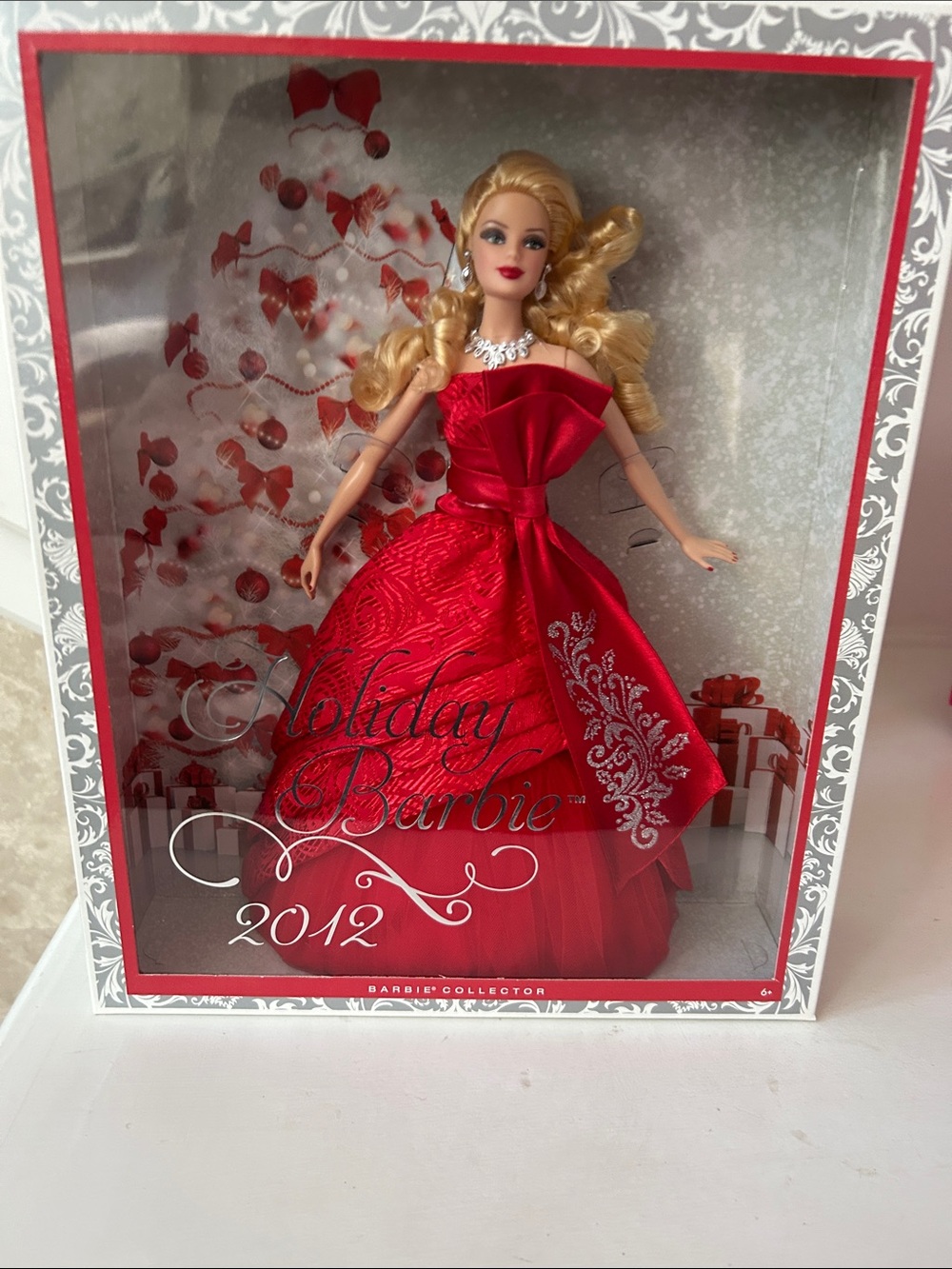 Barbie 2012 Holiday Doll in Red Satin Gown with Silver Accents Mint Condition